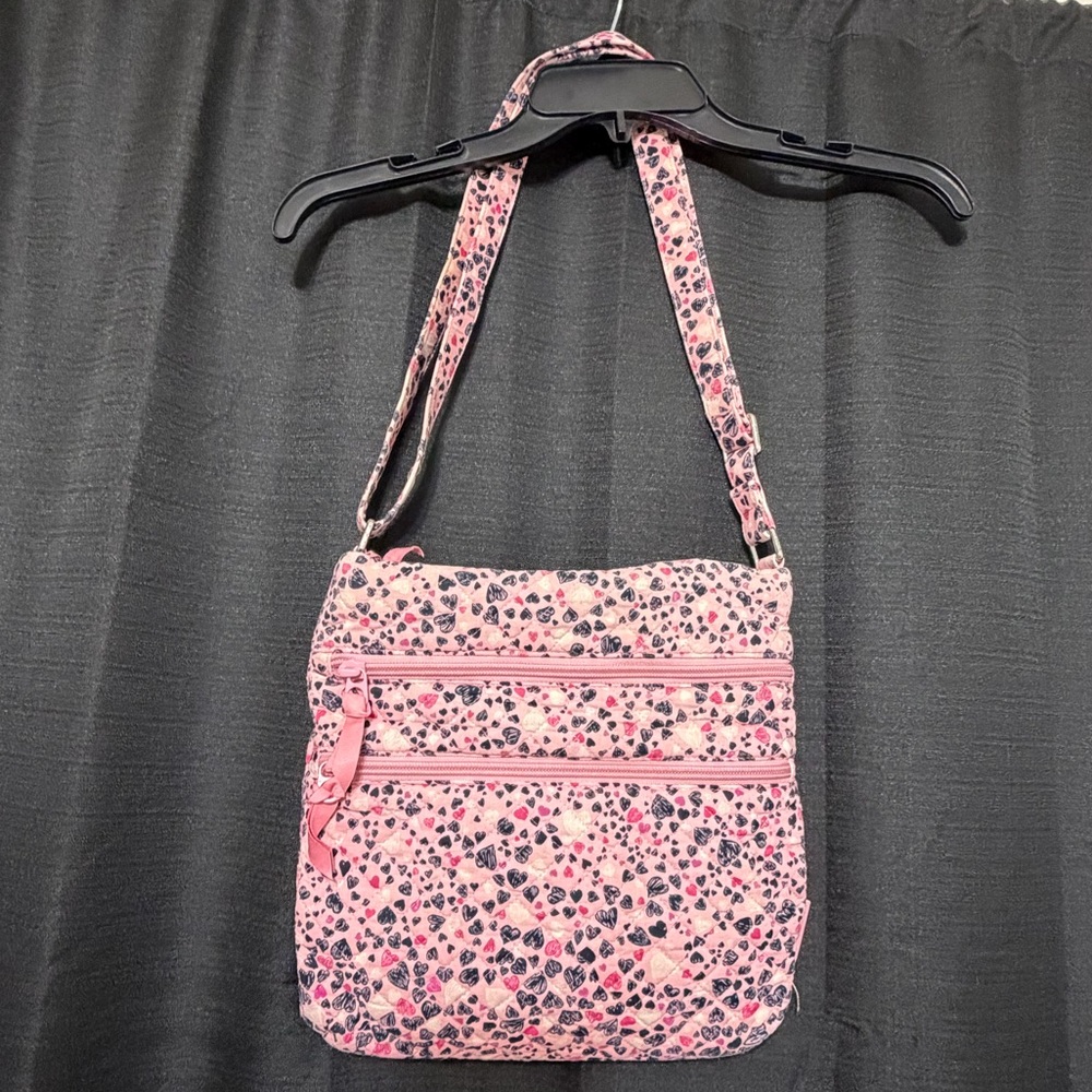 Vera Bradley Pink Hearts Triple Zip Crossbody